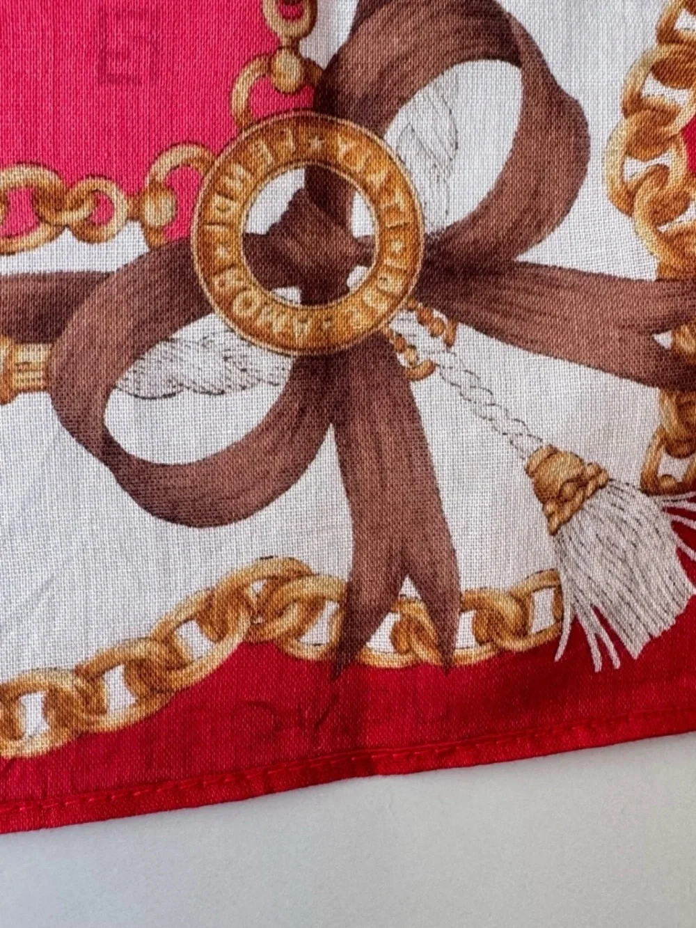 Vintage Fendi Scarf Handkerchief Neckerchief Pocket Square Chain Bow Red 17x17